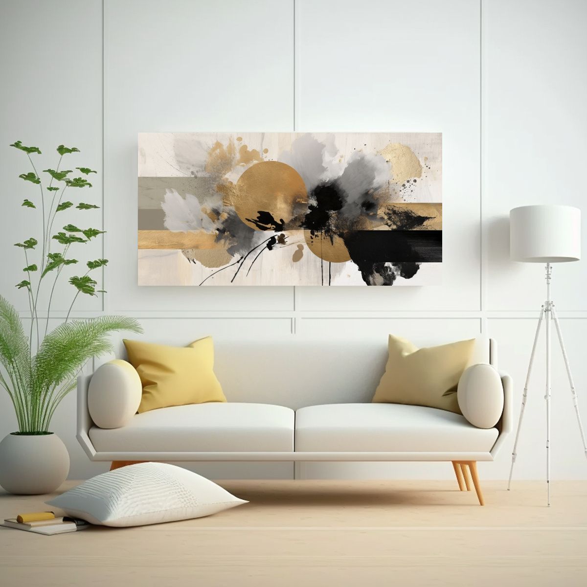 GENERICO - Lienzo Abstracto Elegante Con Detalles Dorados En 60x30 Cm