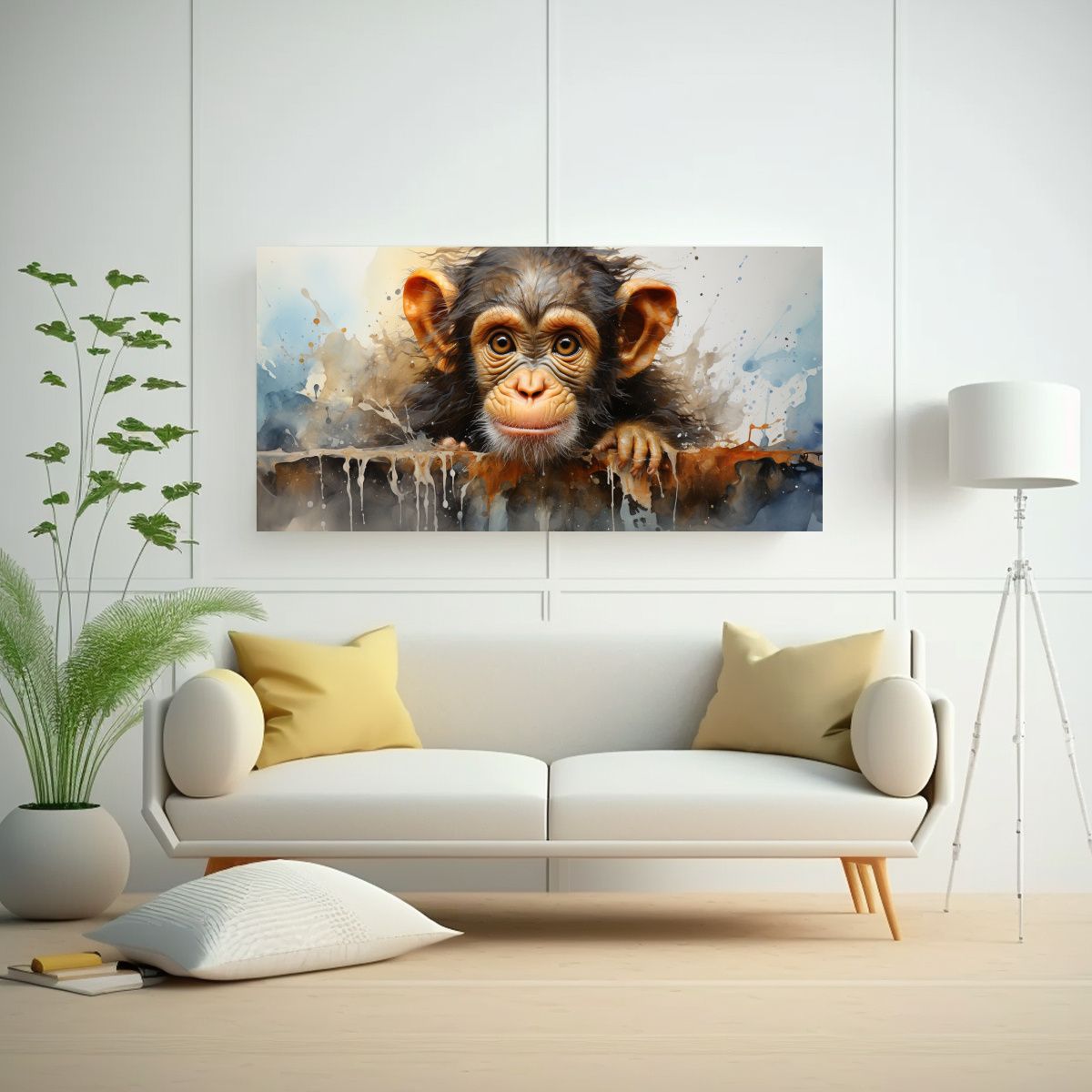 GENERICO - Pintura Colorida De Monos En Acuarela Con Tonos 100x50 Cm