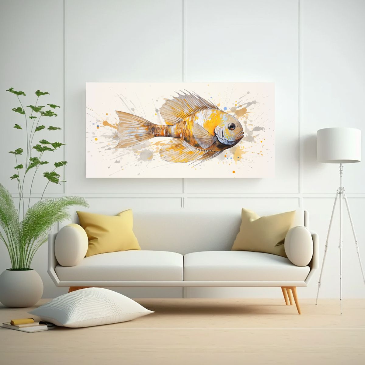 GENERICO - Cuadro De Discus En Tonos Mostaza Y Beige Para 80x40 Cm