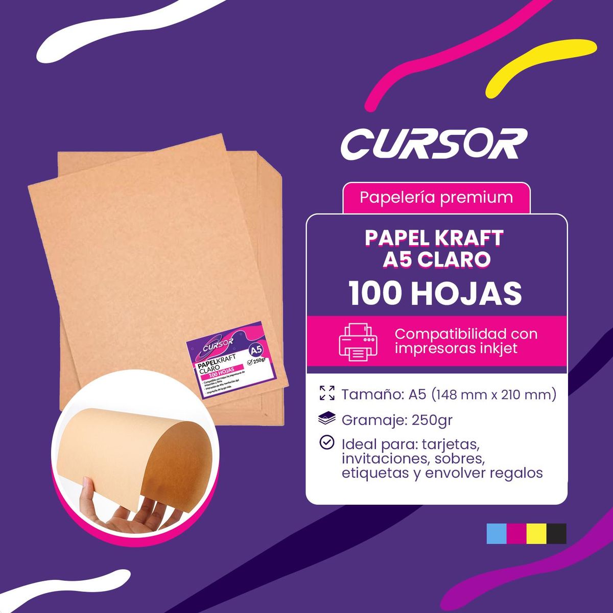 CURSOR - Papel Kraft Claro 250 Gr 100 Hojas A5 Cursor