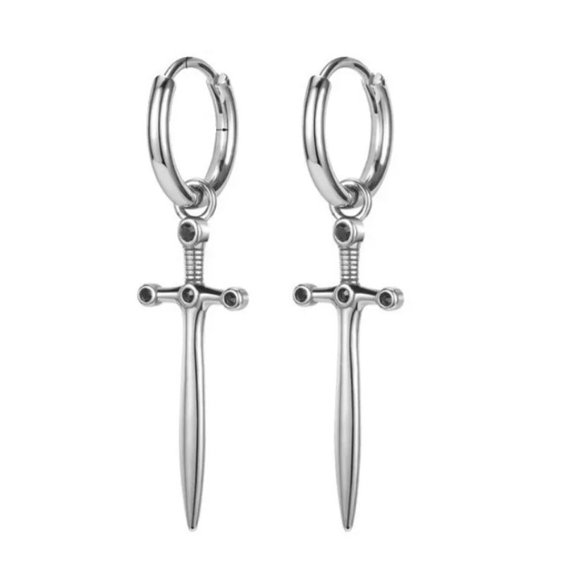 GENERICO - Aros Punk Hombre Mujer Daga Silver Space Earing