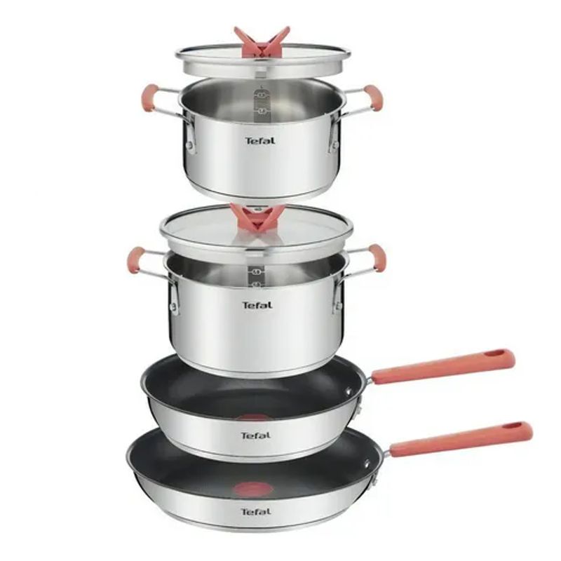GENERICO - Batería De 6 Piezas Tefal apilable Color Plateado