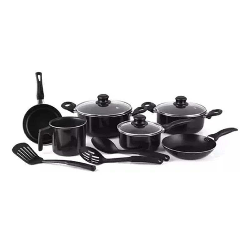 GENERICO - Bateria Cocina 12 Piezas Teflon Antiadherente Color Negro
