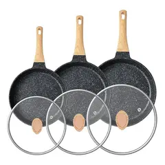 GENERICO - Juego De 6 Sartenes Antiadherente De Ceramica Negro