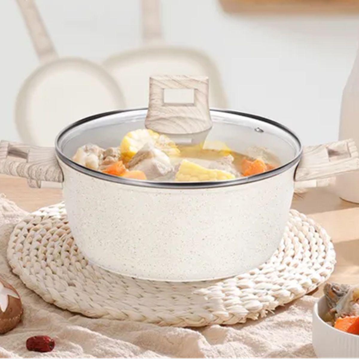 GENERICO - Bateria De Cocina Aluminio 38 Piezas Antiadherente Granito Blanco
