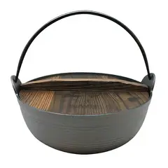 GENERICO - Olla Con Tapa De Madera Iron Cast - Wayu Color Negro.