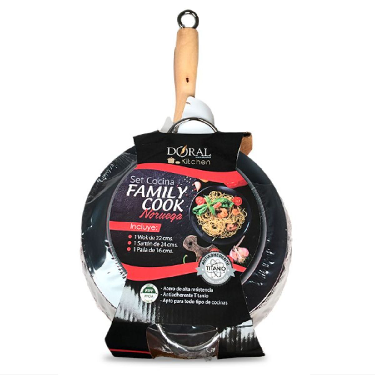 GENERICO - Set De 3 Sartenes Antiadherentes Family Cook Doral Rojo