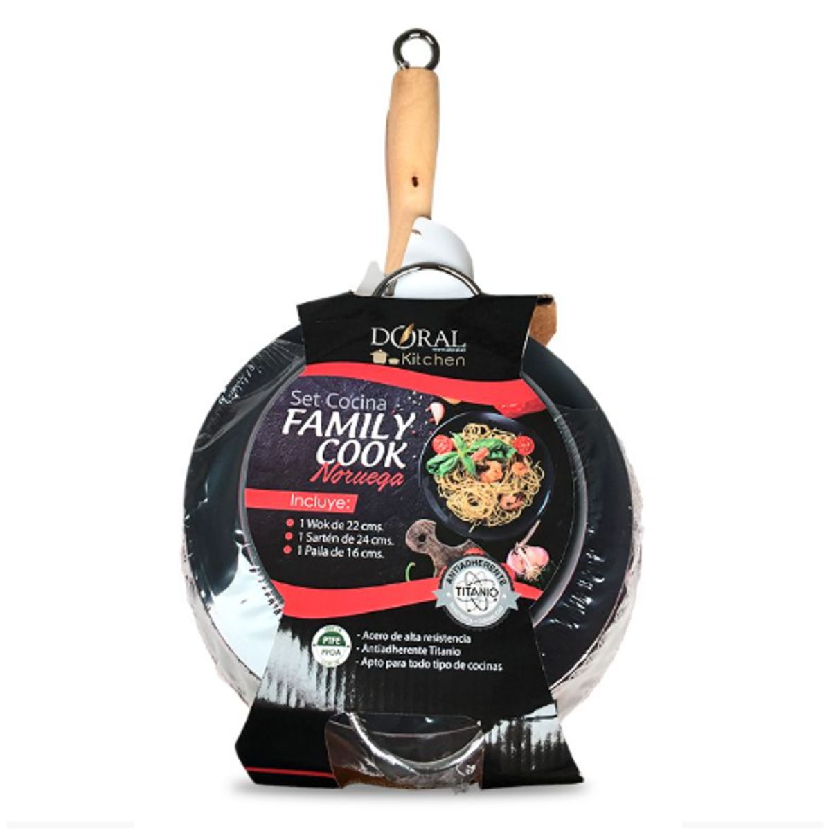 GENERICO - Set De 3 Sartenes Antiadherentes Family Cook Doral Rojo