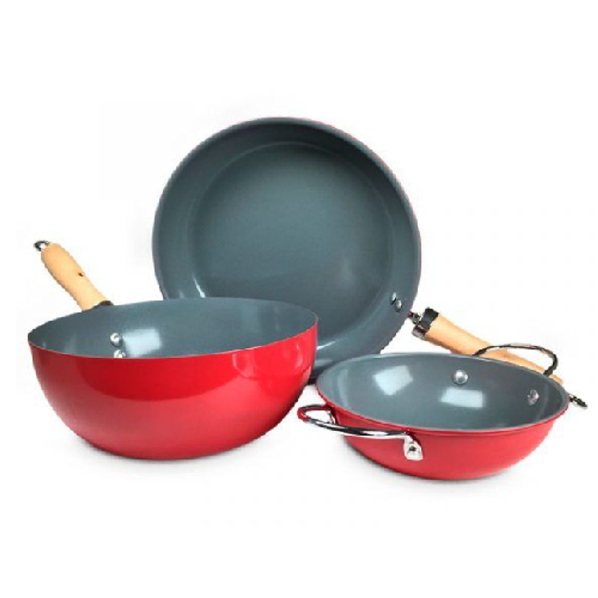 GENERICO - Set De 3 Sartenes Antiadherentes Family Cook Doral Rojo