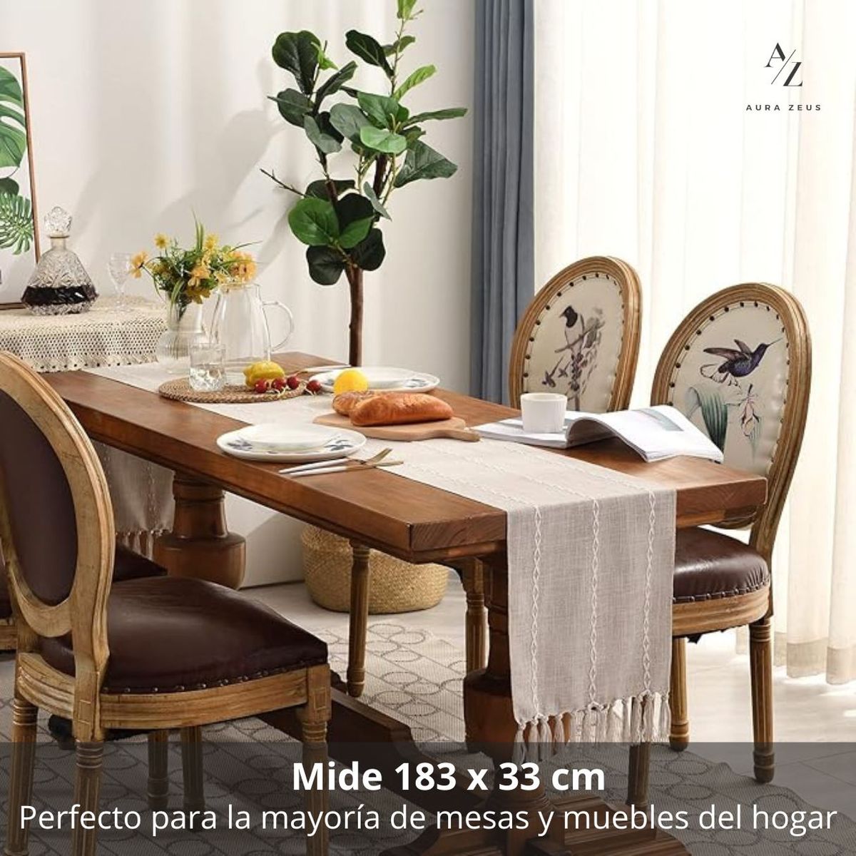 AZ AURAZEUS - Caminos De Mesa 183x33 Cm Lino Y Algodon Mantel Tejido Crochet AZ