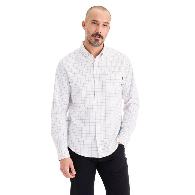 DOCKERS - Camisa Hombre Oxford Regular Fit Blanco Cuadros Dockers