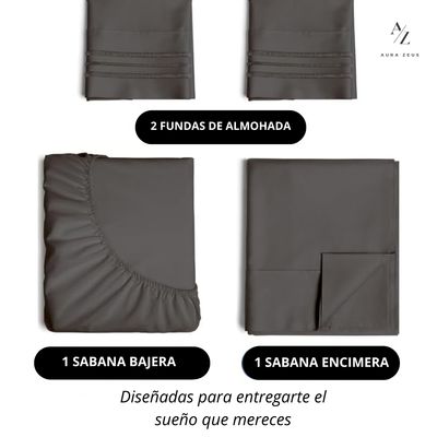 Imagen 2 del producto Juego De Sabanas + Fundas De Almohada King Gris 1800 Microfiba Aura Zeus
