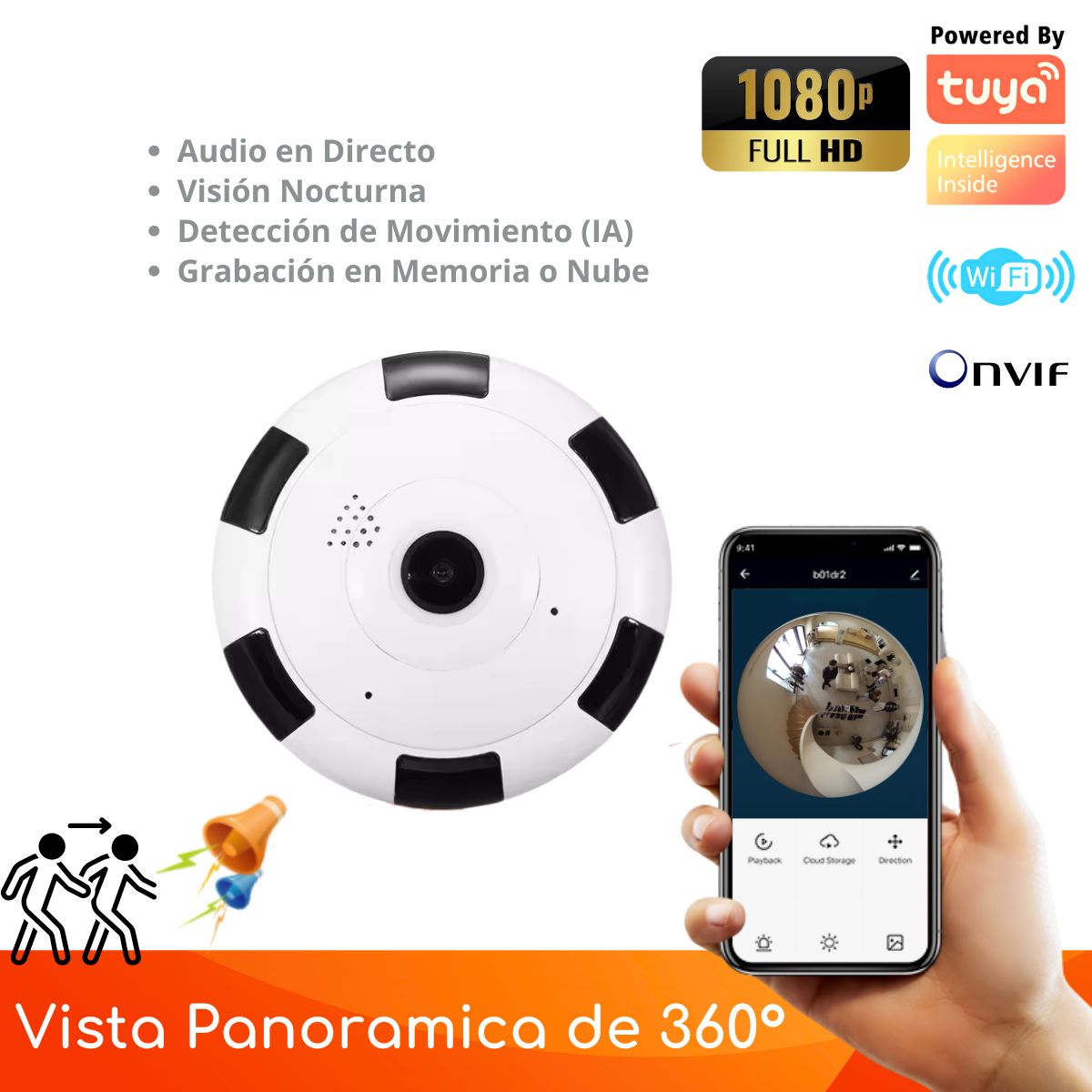 D MOTICA - Cámara Panorámica Ojo De Pez 360° Wifi Inteligente FULL HD - Audio y Alarma
