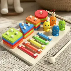 GENERICO - Juego Montessori 3 en 1 de Madera