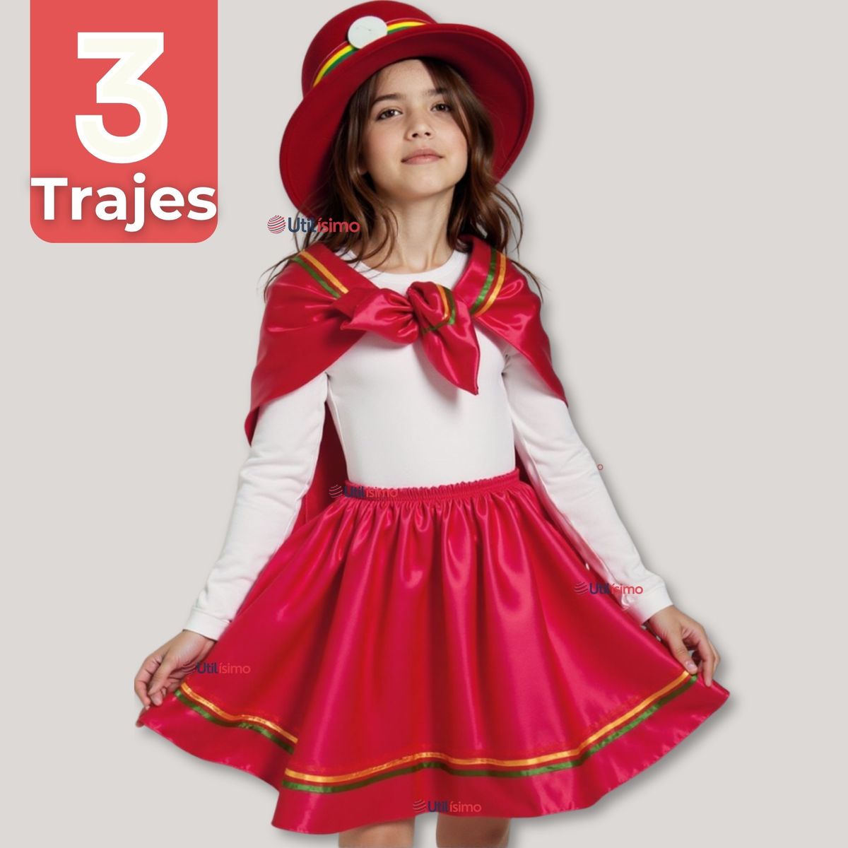 UTILISIMO - Traje Nortino con Polera Fiestas Patrias Baile Nortino Rojo