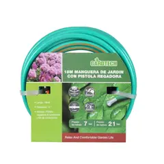 GARDTECH - Manguera jardin 3 capas reforzada 1/2" 18mt + conectores + pistola multifu