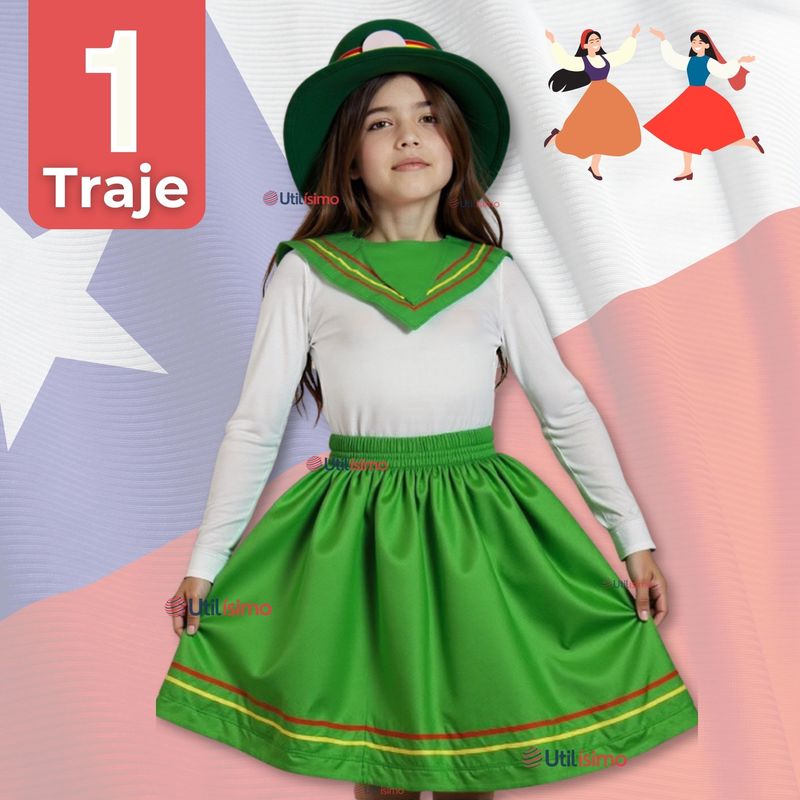 UTILISIMO - Traje Nortino con Polera Fiestas Patrias Baile Nortino Verde