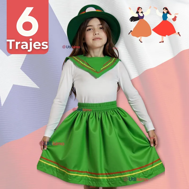 UTILISIMO - Traje Nortino con Polera Fiestas Patrias Baile Nortino Verde