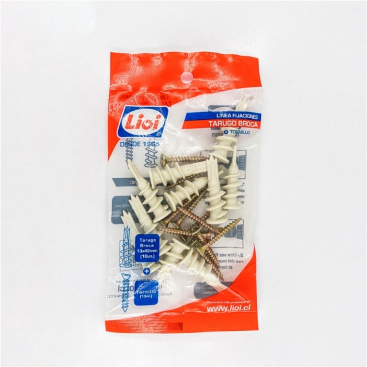 LIOI - Tarugo nylon broca+ tornillo phi 4.5x35 (10u c/u).