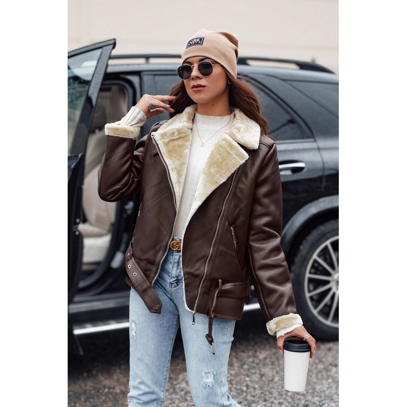 VELT - Chaqueta Cafe de Mujer con Chiporro Beige