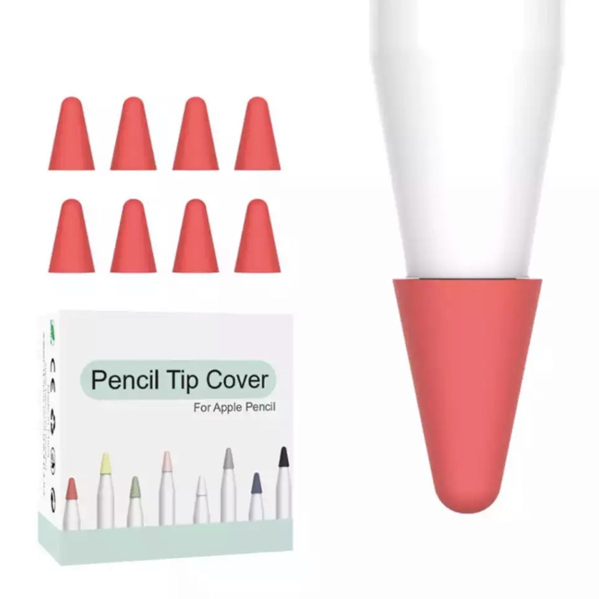 GENERICO - 8 Fundas Protectoras Para Punta de Lápiz Apple Pencil 1-2 -ROJO