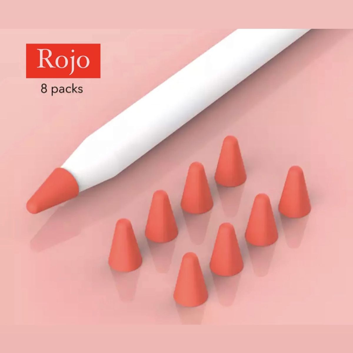 GENERICO - 8 Fundas Protectoras Para Punta de Lápiz Apple Pencil 1-2 -ROJO