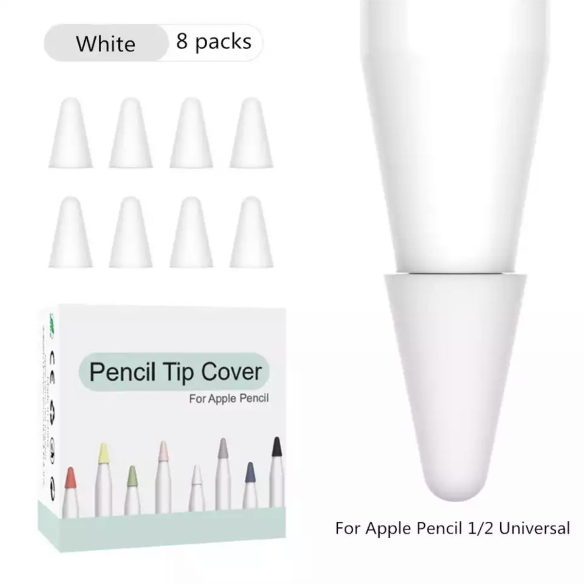 GENERICO - 8 Fundas Protectoras Para Punta de Lápiz Apple Pencil 1-2 -BLANCO