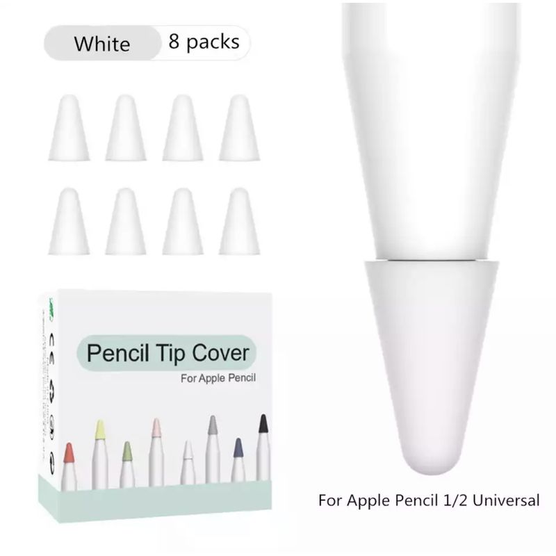 GENERICO - 8 Fundas Protectoras Para Punta de Lápiz Apple Pencil 1-2 -BLANCO