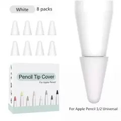 GENERICO - 8 Fundas Protectoras Para Punta de Lápiz Apple Pencil 1-2 -BLANCO