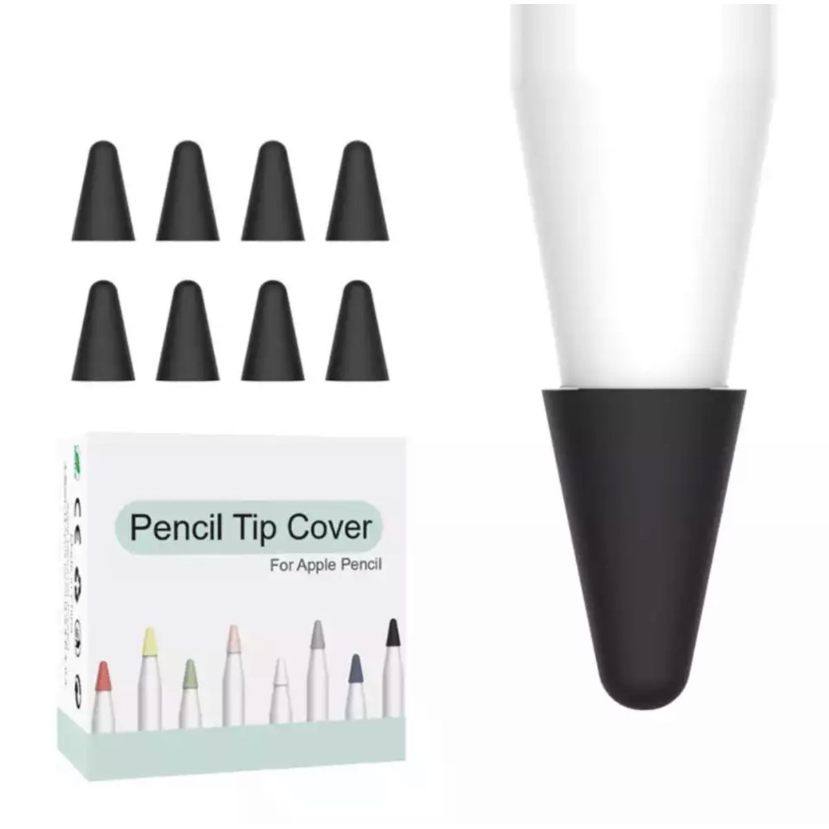 GENERICO - 8 Fundas Protectoras Para Punta de Lápiz Apple Pencil 1-2 -NEGRO