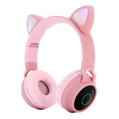 GENERICO - Audífonos Bluetooth Diadema Rosado Inalámbricos Led