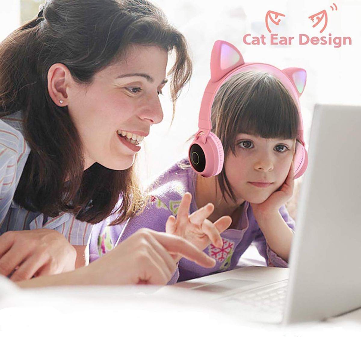 GENERICO - Audífonos Bluetooth Diadema Rosado Inalámbricos Led