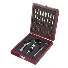 HOMESTAR - Set de Vino y Ajedrez en Caja de Madera - 32 Piezas de Ajedrez