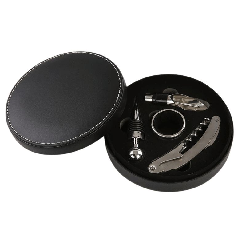 HOMESTAR - Set de Accesorios para Vino en Estuche Redondo - 4 Piezas