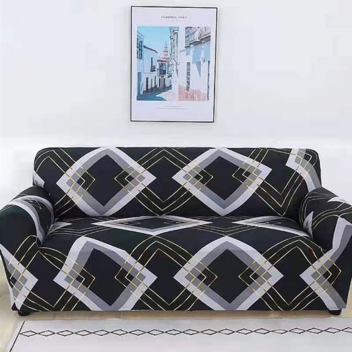 GENERICO - Funda de Sillon 1 Cuerpo. Negro con Rombos