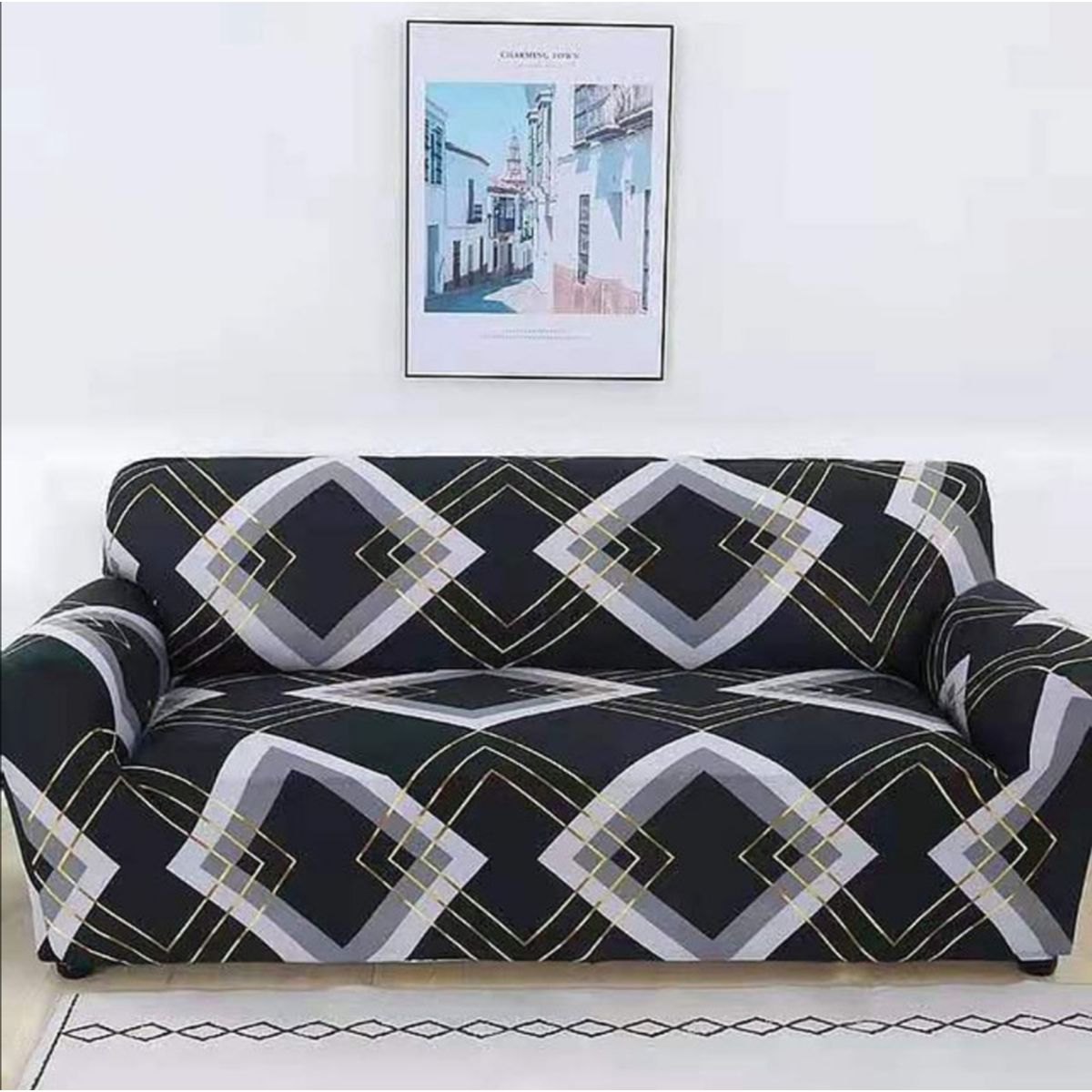 GENERICO - Funda de Sillon 1 Cuerpo. Negro con Rombos