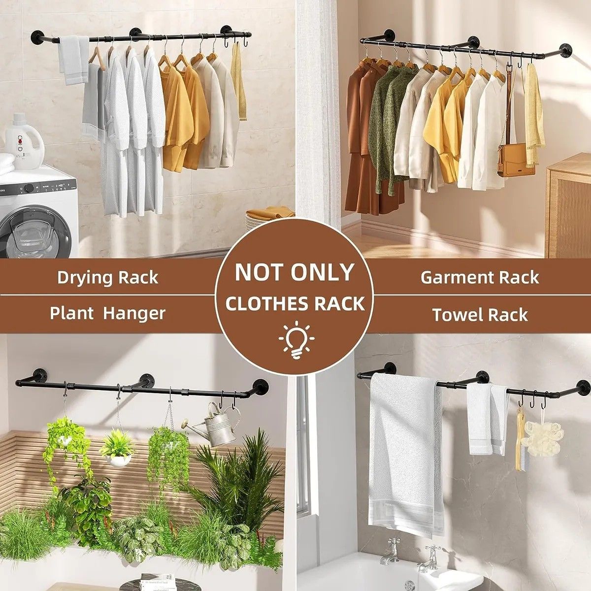 GENERICO - 184cm Perchero De Pared Estante De Metal Para Ropa Multiusos