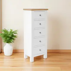 GENERICO - Comoda de Madera 5 cajones 45x40x120 Blanco cubierta Miel