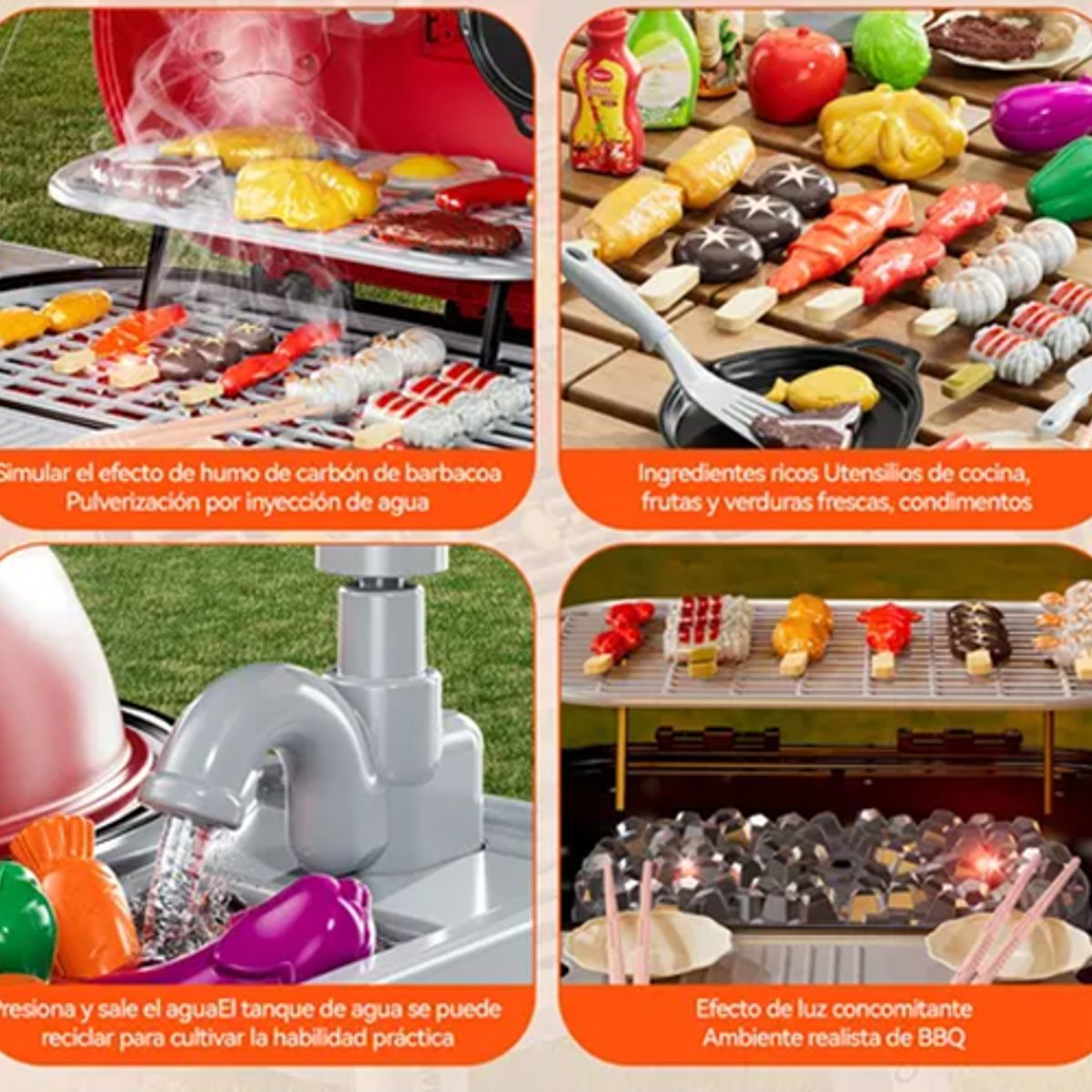 GENERICO - Cocina de Juguete Bbq Parrilla Niños 68 Pcs Luz Vapor Sonido Multicolor