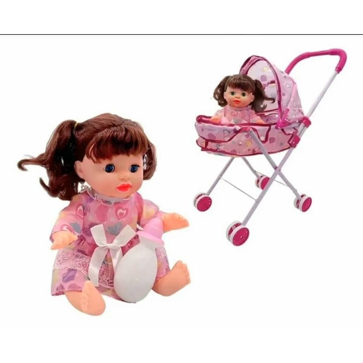 GENERICO - Coche Cuna Metálico de Juguete con Muñeca Incluida