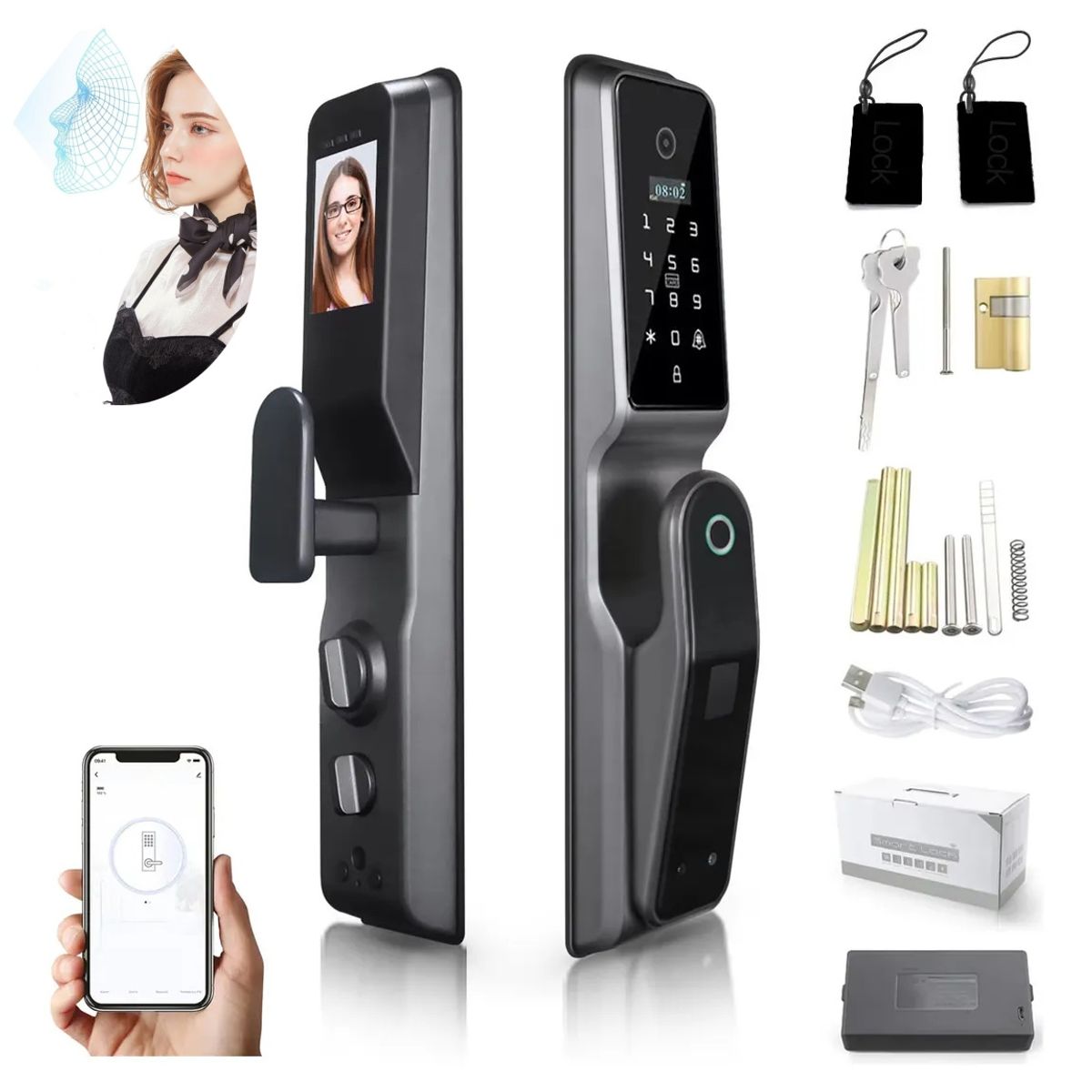 KUANGYE - Cerradura Puerta Huella Digital Automática Tuya Smart WiFi con Cámara Ojo Gato