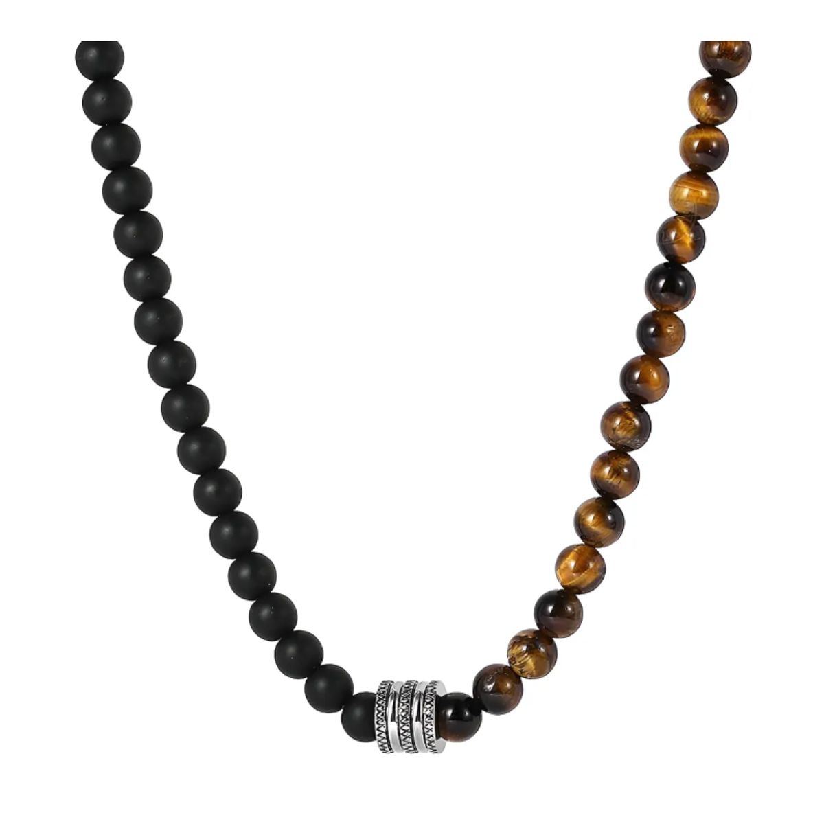 GENERICO - Collar Piedra Onix Y Ojo De Tigre Hombre Moda Royal Madriz