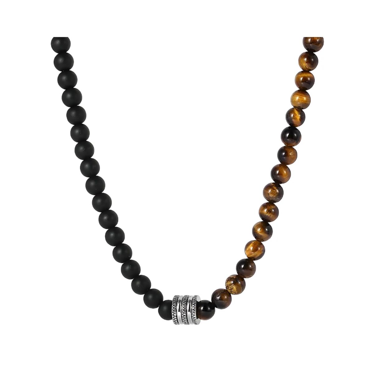 GENERICO - Collar Piedra Onix Y Ojo De Tigre Hombre Moda Royal Madriz