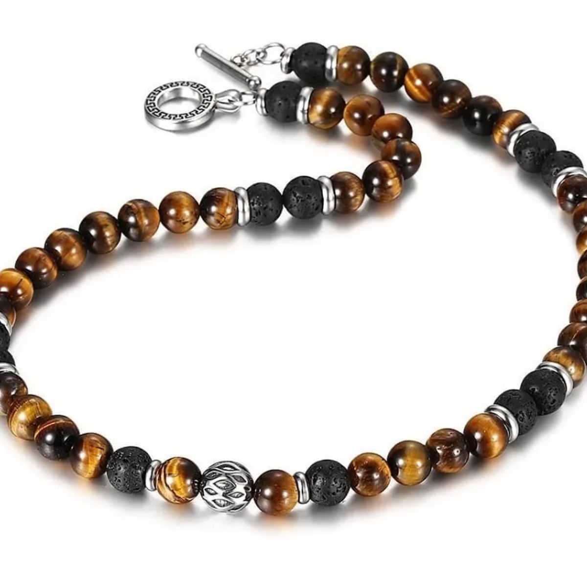 GENERICO - Collar Piedra Ojo De Tigre Y Volcanica Hombre Moda Royal Madriz