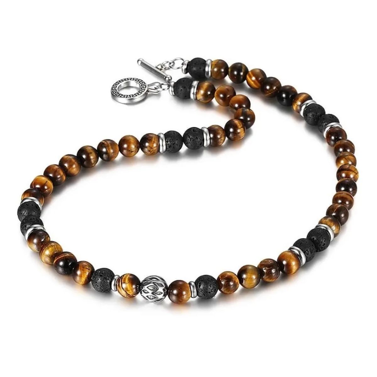 GENERICO - Collar Piedra Ojo De Tigre Y Volcanica Hombre Moda Royal Madriz
