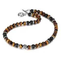 GENERICO - Collar Piedra Ojo De Tigre Y Volcanica Hombre Moda Royal Madriz