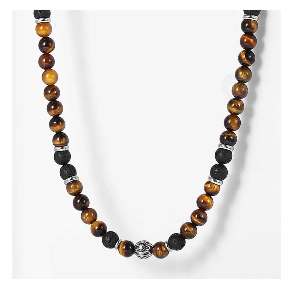 GENERICO - Collar Piedra Ojo De Tigre Y Volcanica Hombre Moda Royal Madriz