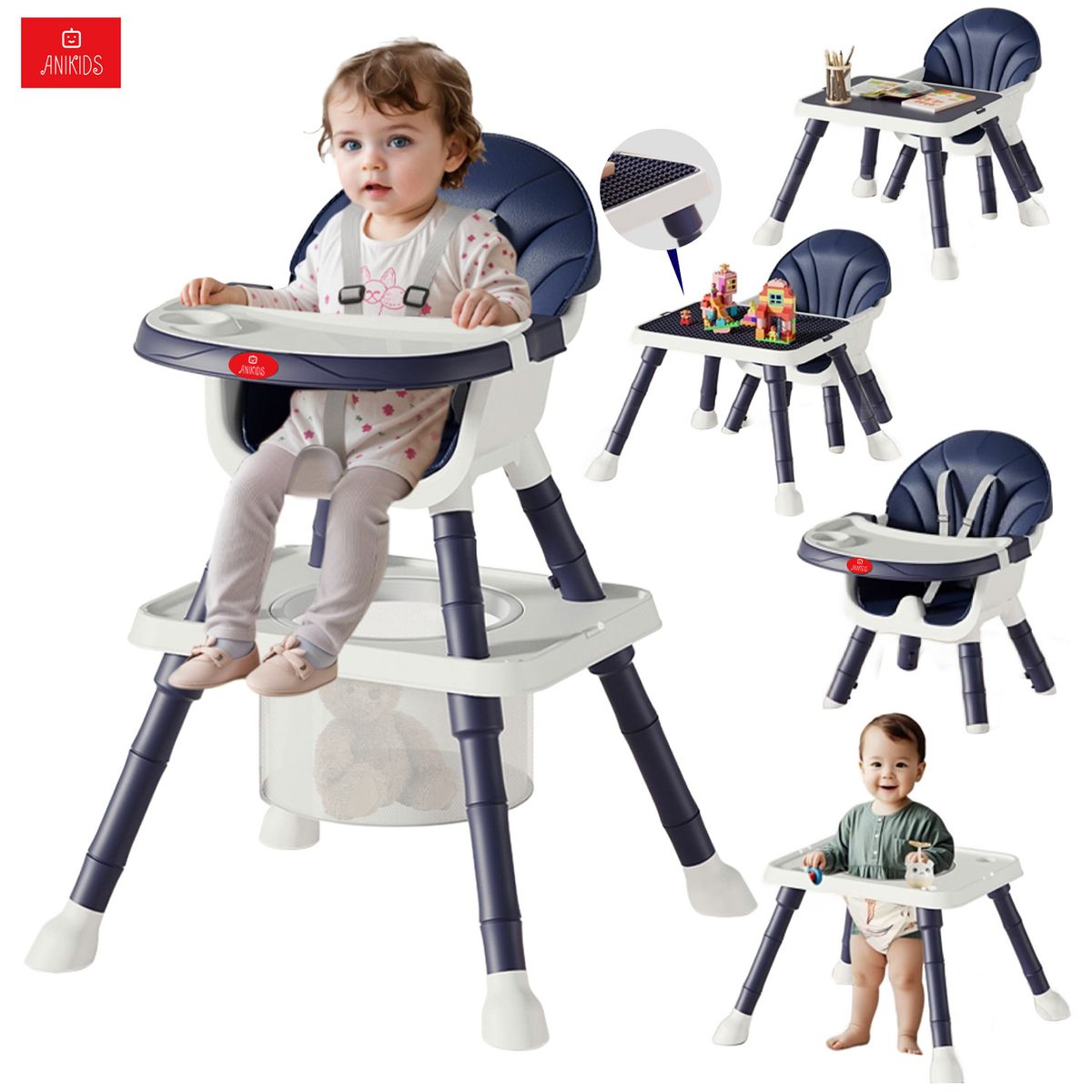 ANIKIDS - 7 En 1 Silla De Comer Para Bebé Guagua Multifuncional Azul