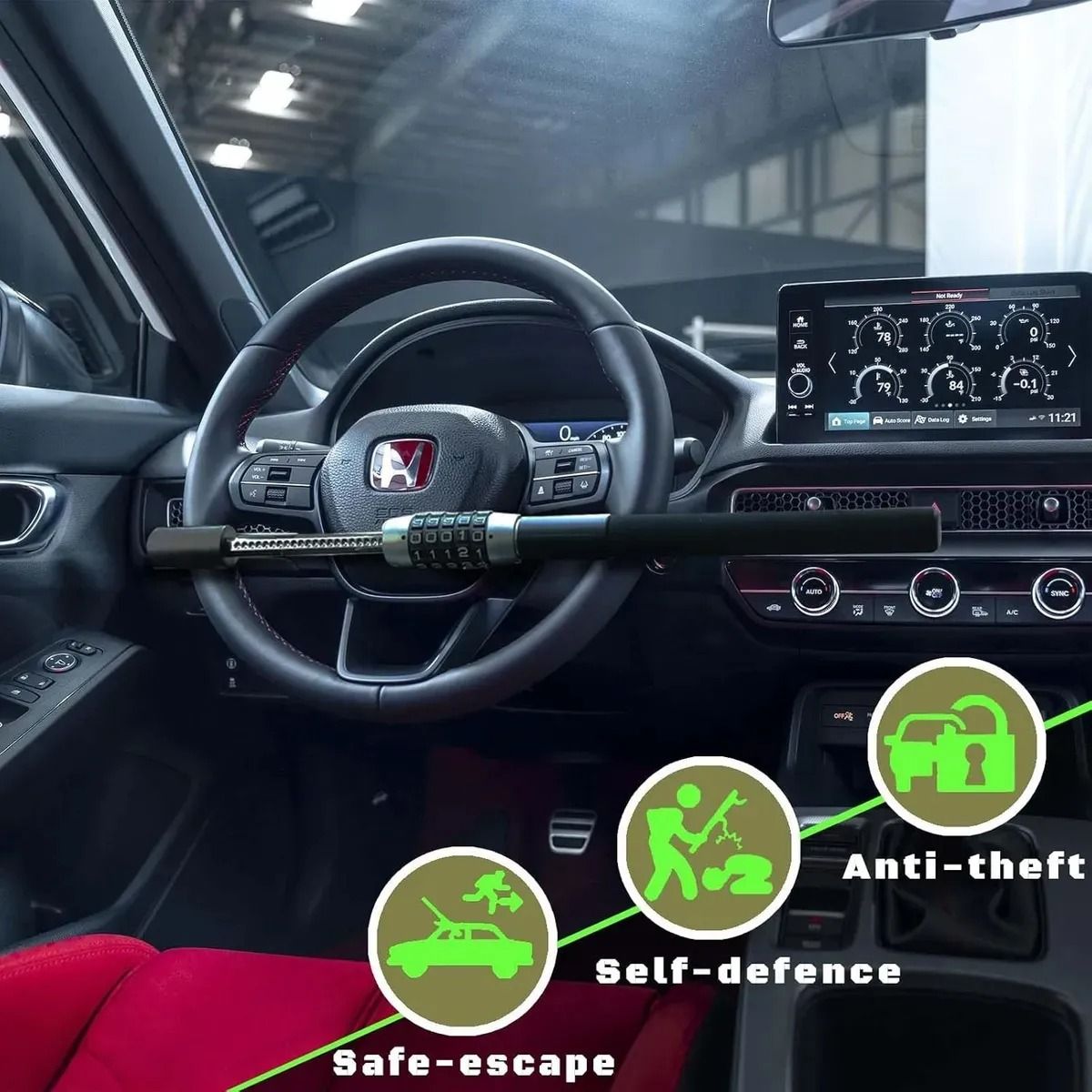 EVERSO - Traba Volante Con Clave Universal Bloqueo Antirrobo Auto