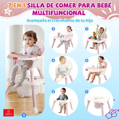 Imagen 2 del producto 7 En 1 Silla De Comer Para Bebé Guagua Multifuncional Rosado
